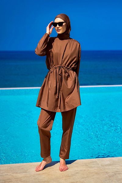Riva Mera Brown Full Covered Hijab Swimsuit Set A2502-3