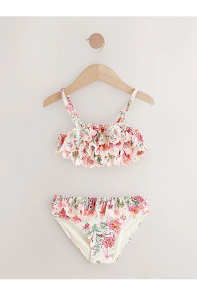 Next Baby Two Piece Pink Floral Print - Ruffle Swimsuit/Bikini Set Alyah1105