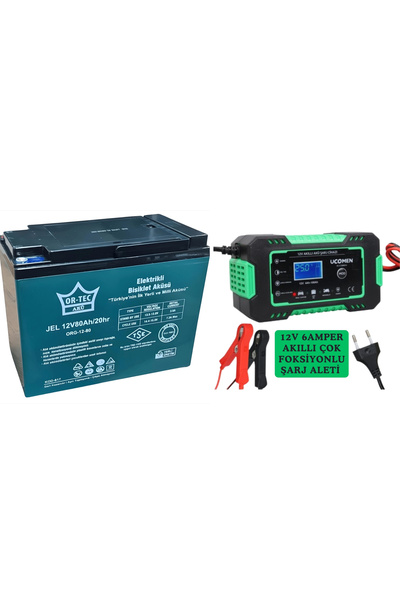 ORTEC 12 VOLT 80 AMPER ELEKTRİKLİ MOTOSİKLET AKÜSÜ VE ŞARJ ALETİ 6 AMPER