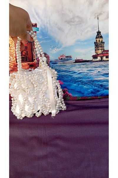 AKHASYA Cross Patterned Pearl Beaded Handbag