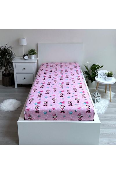 Minnie Mouse Cearceaf, cu margini elastice, multicolor, 100% bumbac, 90x200 cm, Minnie Mouse