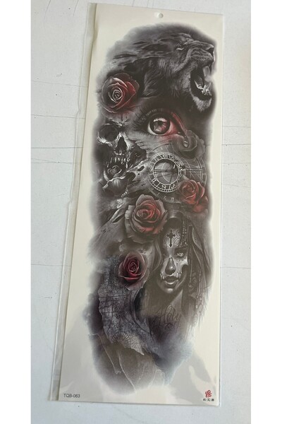 Airbrush Tattoo Aslan Tribal 1 Hafta kalıcı 4 Adet Birden Tam Kol Bacak Kaplama 46 cm Geçici Dövme Seti