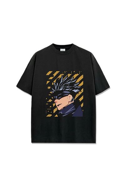 Gofeel Black Jujutsu Jaisenprinted Detailed Short Sleeve Oversize Unisex T-Shirt