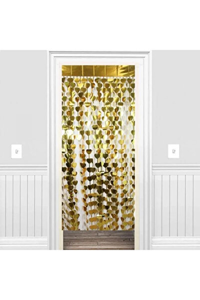 FOKUL Metalize Kalpli Arka Fon Gold Renk Kapı Duvar Perdesi 90x200 Cm Metalik...