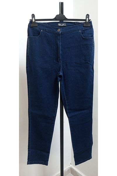 AKŞEN GİYİM Plus Size High Waisted Sides Stone Lycra Washed Denim Fabric 4 Pocket Pipe Leg Jeans Pants