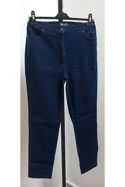 AKŞEN GİYİM Plus Size High Waisted Sides Stone Lycra Washed Denim Fabric 4 Pocket Pipe Leg Jeans Pants