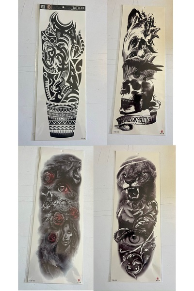Airbrush Tattoo Aslan Tribal 1 Hafta kalıcı 4 Adet Birden Tam Kol Bacak Kaplama 46 cm Geçici Dövme Seti