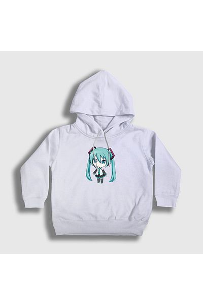 Presmono Unisex Παιδικό λευκό φούτερ με κουκούλα Anime Hatsune Miku Chibi 538111 ττ