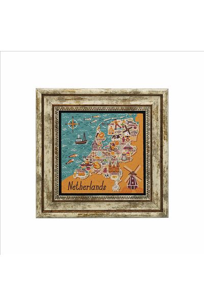 Sadrazam Natural Stone Painting with Dutch Symbols Printed (25 X 25 Krg-22)