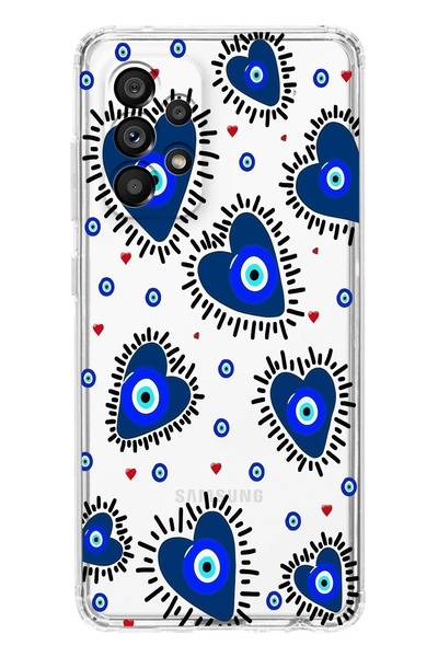 moonset Samsung Galaxy A13 Uyumlu Nazar Kalpler Tasarımlı Baskılı Şeffaf Tele...