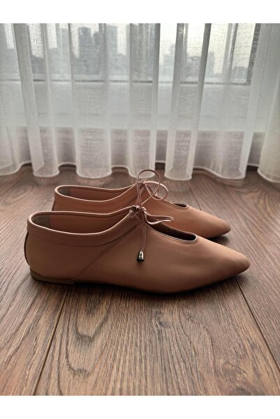 Eataly Shoes Δερμάτινες μπαλαρίνες Joah Salmon Tassel με λεπτομέρεια με κορδόνια