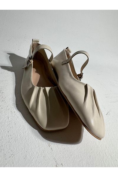 Eataly Shoes Balerini din piele Mathilda bej cu șnur