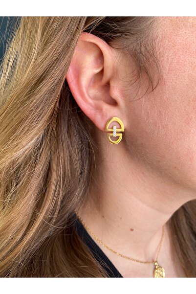 VELMORIA Çelik Kararmaz Paslanmaz Zirkon Taşlı Geometrik Tasarım Küpe