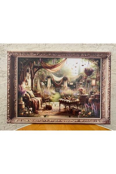 DüşlerÜlkesi Bohem tarzı vintage bahçe temalı, özgün tasarım kanvas tablo. 35x50 cm boyutunda