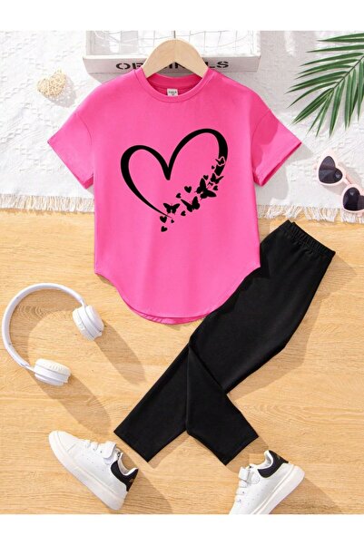 VESTIR BIEN Set pentru copii cu fustă rotundă cu imprimeu inimioare, 100% bumbac