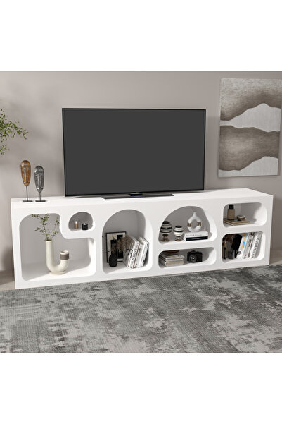 klubeconcept Bohem Beyaz Kavisli TV Ünitesi ve Konsol - Modern Organik Tasarım