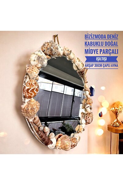 bizizmoda Deniz Kabuklu Doğal Midye parçalı Işıltışı Taşlı Eskitme 30cm çaplı...
