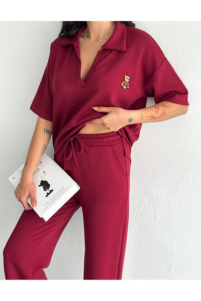 02Lady Fashion GULER POLO TEDDY TEDDY MODAL PÂNZĂ COSTUME DE ANTRENAMENT