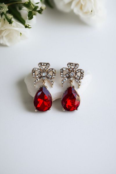 FAYRA ACCESSORIES Zircon Stone Bow Earrings