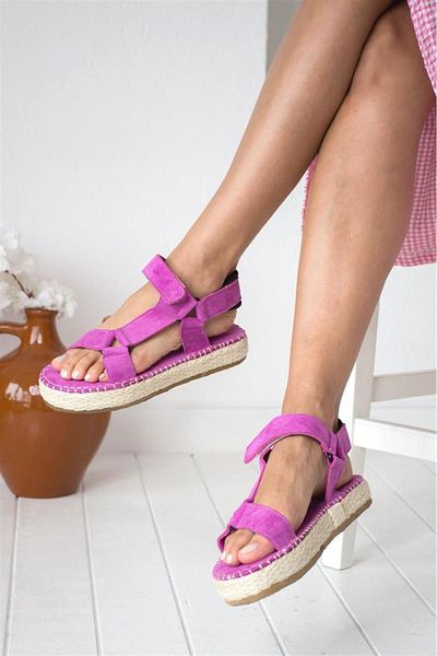 Eataly Shoes Sandale de damă Lodi violet cu bandă dublă din piele intoarsa