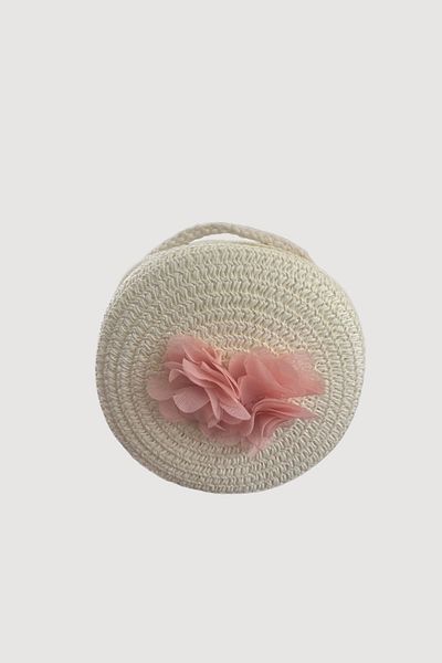 Luludy Kids Girl's Straw Bag with White Flower Detail