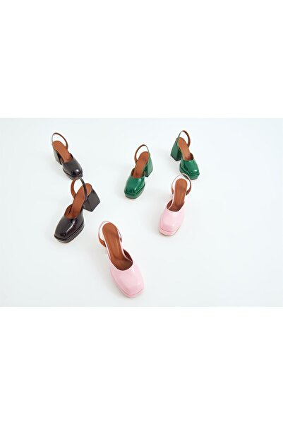 Eataly Shoes 026-146 Powder Patent Leather Thick Sole Banded Women's Heels