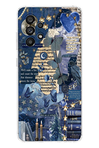 moonset Samsung Galaxy A72 Uyumlu Kolaj Tasarımlı Baskılı Şeffaf Telefon Kılıfı