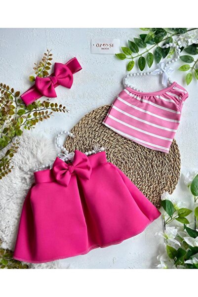 ÖZSEMODA Striped Crop Scuba Skirt Double Set