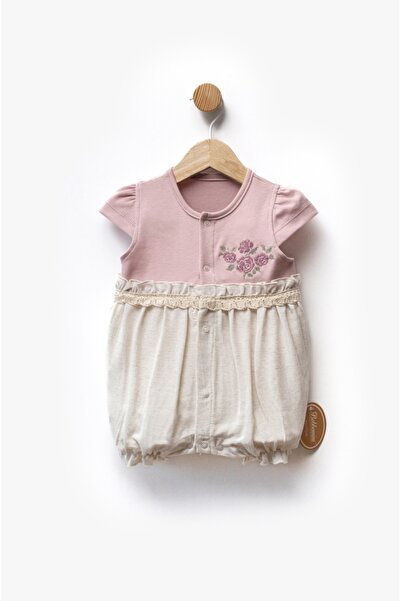 Momercy Floral Embroidered Linen Baby Girl Summer Jumpsuit Barbatöz