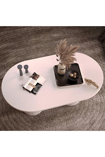 klubeconcept Bohem Breeze Beyaz Oval Orta Sehpa 100% MDF