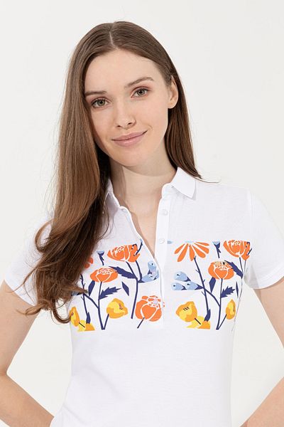 U.S. Polo Assn. Tricou alb cu gât polo de bază pentru femei