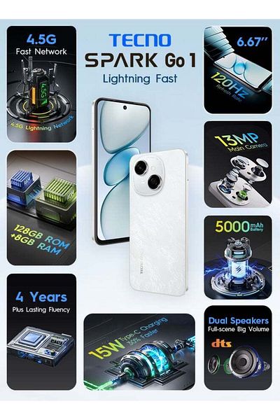 TECNO Spark Go 1 Dual SIM Glittery White 4GB RAM 128GB - Middle East Version