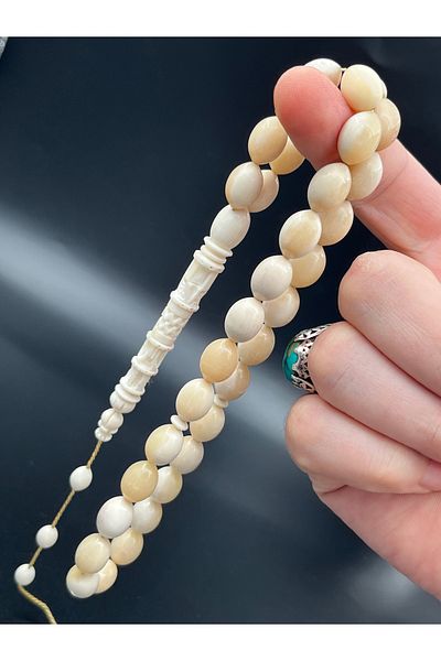 BCF Koleksiyon De 020900 . 270425   Camel Bone Cream Yellow Barley Cut System Prayer Beads Special Workmanship İmame 10X13Mm
