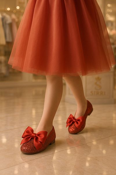 SIRRI Girl's Glittery Bow Ballerina Shoes