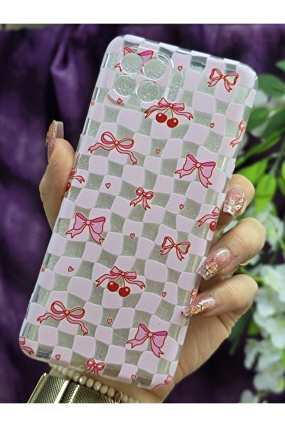 Magic Ring Oppo Reno 4 Lite Uyumlu Kurdele ve Kiraz Desenli Şeffaf Telefon Kı...