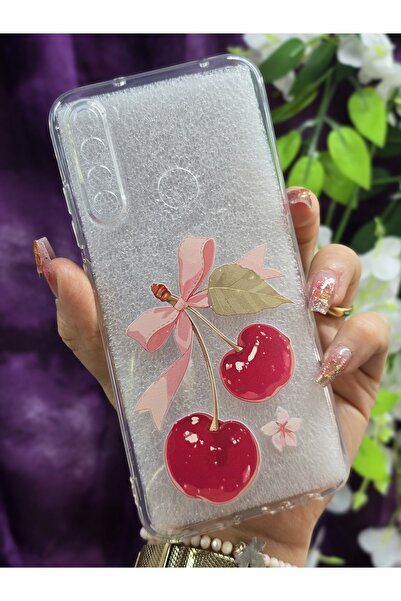 Magic Ring Xiaomi Redmi Note 8 Uyumlu Kiraz ve Kurdele Desenli Şeffaf Telefon Kılıfı