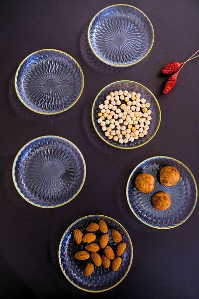 tabakevi Plate House Gold Gilded Slanted Glass Bowl 12cm 6 Pcs 2493