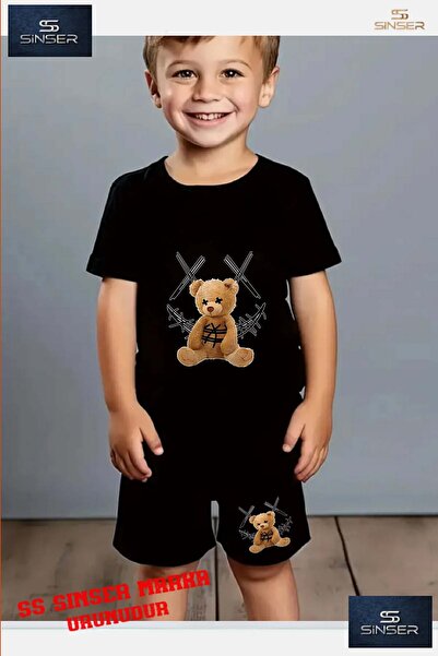 SS SİNSER تي شيرت برقبة دائرية مطبوع حسب الطلب للأطفال "BEAR WITH THREAD" - ط...