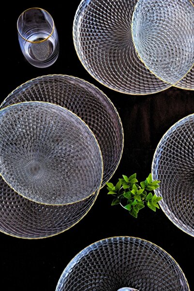 tabakevi Plate House Gold Gilded Glass Serving Plate 26cm 6 Pcs 2345