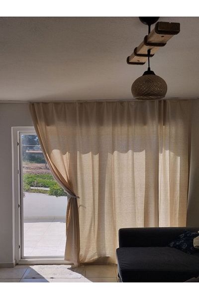 PAZARSEN Buldan Βαμβακερή λινή κουρτίνα Απλή απλή φυσική υφαντή σκίαστρα σε σχήμα en x μέγεθος
