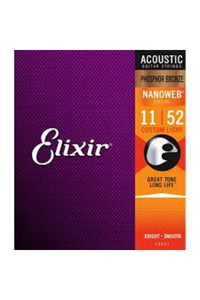 Elixir 16027 نانو ويب فوسفور سلسلة جيتار صوتي برونزي (11-52)