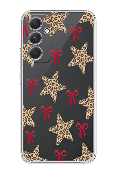 moonset Samsung Galaxy A54 Uyumlu Yıldız ve Fiyonk Tasarımlı Baskılı Şeffaf T...