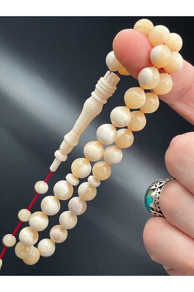 BCF Koleksiyon De 010810 . 270425   Camel Bone Cream Yellow Globe Cut System Prayer Beads Special Workmanship İmame 10X10Mm