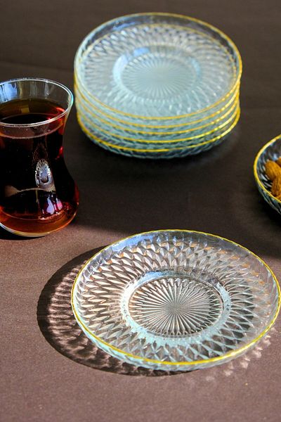 tabakevi Plate House Gold Gilded Glass Tea Plate 12cm 6 Pcs 2494
