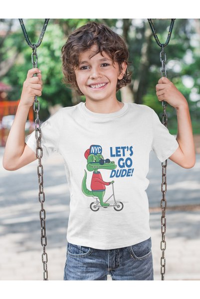 Bubuga Boys' Let's Go Dude Crocodile Printed Short Sleeve T-Shirt – 100% Cott...