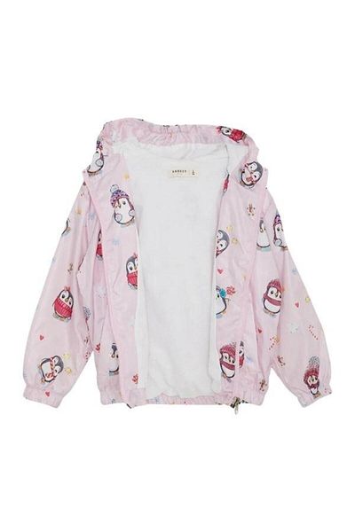 Zekids Girl's Patterned Hooded Cotton Lined Windbreaker
