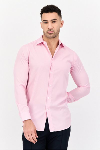 Scotch & Soda Men Modern Fit Micro Stripe Long Sleeve Dress Shirt, Pink