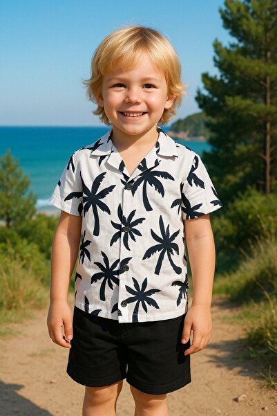 Yalçınoğlu Kids Costum de vară pentru copii: cămașă și pantaloni scurți cu im...