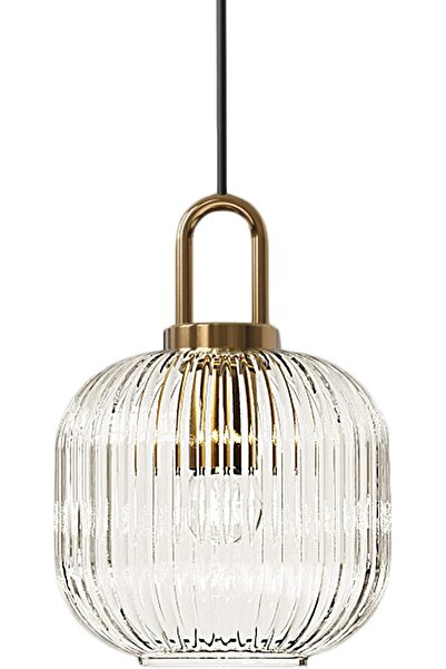 Genel Markalar Şeffaf Cam Altın Gold Aksesuarlı Modern Sarkıt Aydınlatma Tekl...