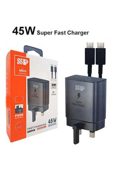 Spon 45W PD Super Fast Charge Travel Adapter with USB-C to USB-C Cable